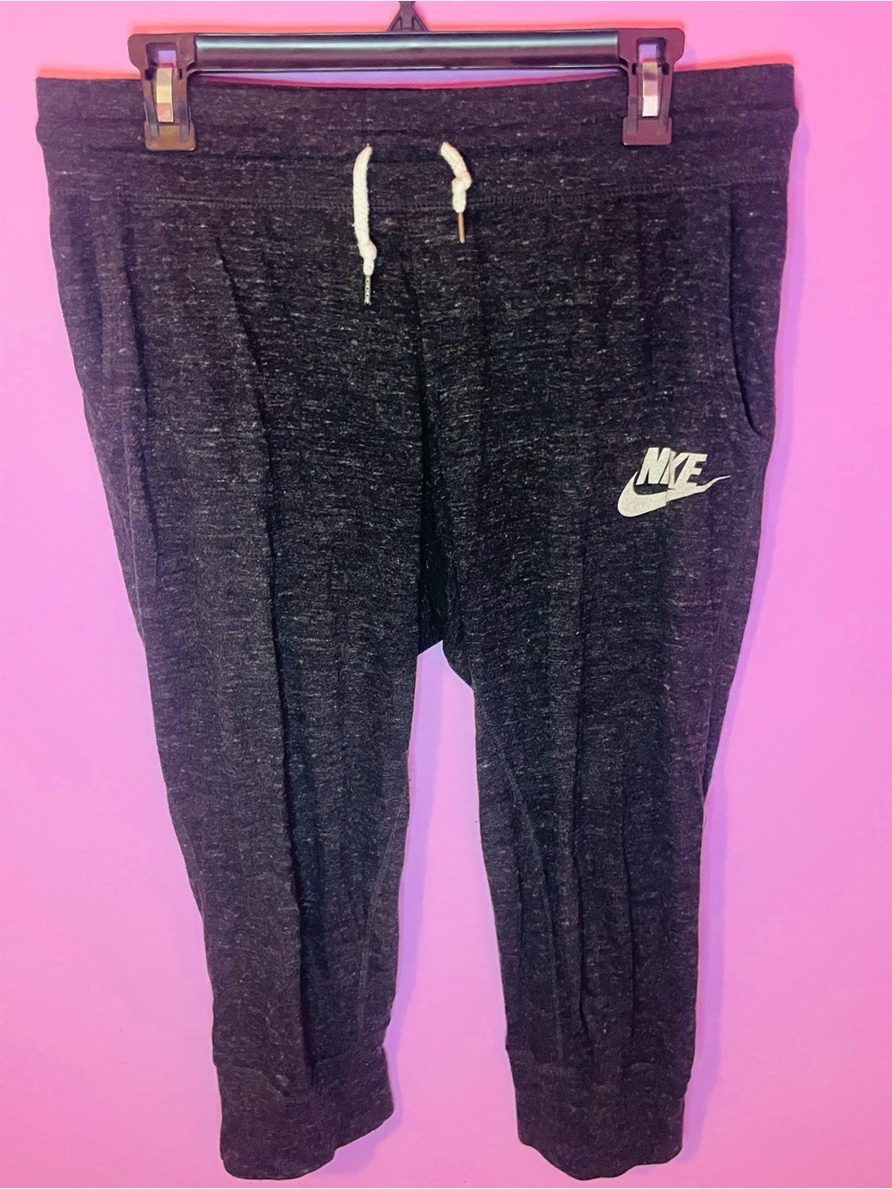 Nike Dark Charcoal Heather cropped Jogger Pants with White Logo
